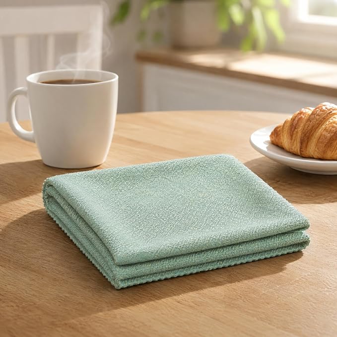 17x17 Solid Green Cloth Napkins Set of 6 Washable Everyday Dining | Bring nature indoors. These 17x17 reusable green linen napkins offer an eco-friendly upgrade for your family meals. by UWWGKK