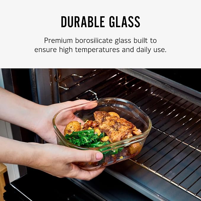 BLACK + BLUM Stack + Nest Glass Food Storage Container Set | Mix Set 4 Pack | Meal Prep Boxes with Airtight & Leak-Proof Lids. Borosilicate Glass, Oven, Air-Fryer, Microwave, Freezer & Dishwasher Safe - Image 5