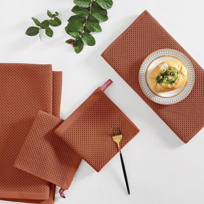Homaxy 12 Pack 100% Cotton Kitchen Towels and Dishcloths Set, Rust | 12 x 12 Inches and 13 x 28 Inches Kitchen Towels Set, Ultra Soft Absorbent Dish Cloths for Washing Dishes - Image 6