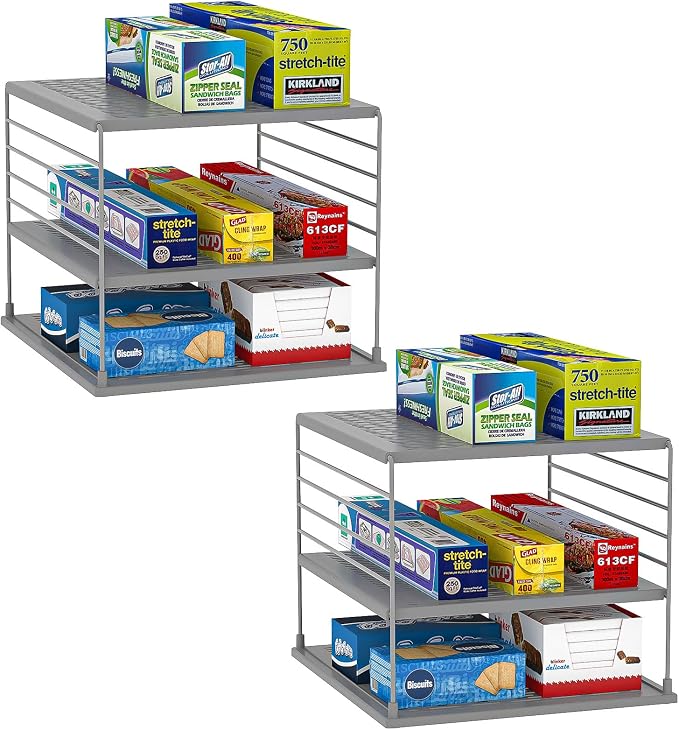 2 PACK Cabinet Organizer- Divided Compartment Holder for Foil and Plastic Wrap- Upgraded Pantry Organizers and Storage for Kitchen(Gray) by WANCHIY