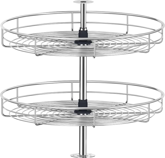 21 1/4" Chrome Corner Cabinet Lazy Susan, Full Circle Corner Cabinet Lazy Susan Replacement Shelves Rotating Rack for Upper Cabinet Kitchen, Fits Cabinets Over 23" by JOWBOOW