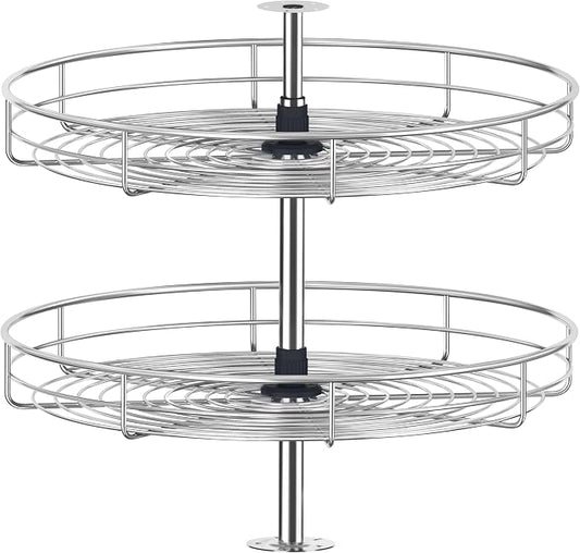 21 1/4" Chrome Corner Cabinet Lazy Susan, Full Circle Corner Cabinet Lazy Susan Replacement Shelves Rotating Rack for Upper Cabinet Kitchen, Fits Cabinets Over 23" by JOWBOOW