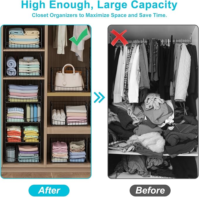 Hongtamoya 4-Tier Closet Organizers and Storage Basket with Divider, Foldable Closet Shelf Organizer System, Space-Saving Clothes Storage Drawer Organizer Bins for Wardrobe Cupboard, Black - Image 5