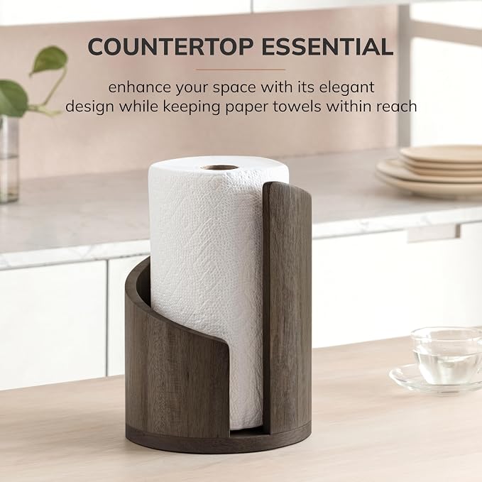 Anji Mountain Wooden Paper Towel Holder with Metal Holder, Holder Stand for Kitchen Roll Organizer & Kitchen Dining Table Home Décor, Countertop Fits Jumbo & Mega Rolls - Chocolate/Black, Classic - Image 8