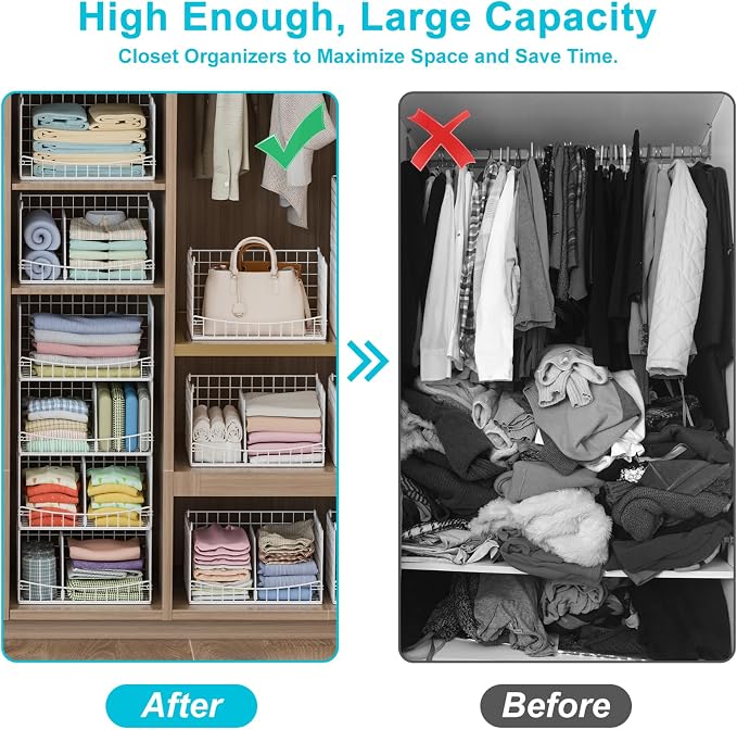 Hongtamoya 4-Tier Closet Organizers and Storage Basket with Divider, Foldable Closet Shelf Organizer System, Space-Saving Clothes Storage Drawer Organizer Bins for Wardrobe Cupboard, White - Image 5