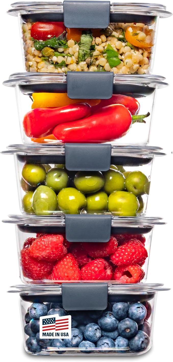 Rubbermaid Brilliance BPA-Free Food Storage Containers Multi Pack, 1.3 Cup Plastic Containers with Lids, 5 Pack, Leak Proof, Microwave & Dishwasher Safe by Unknown