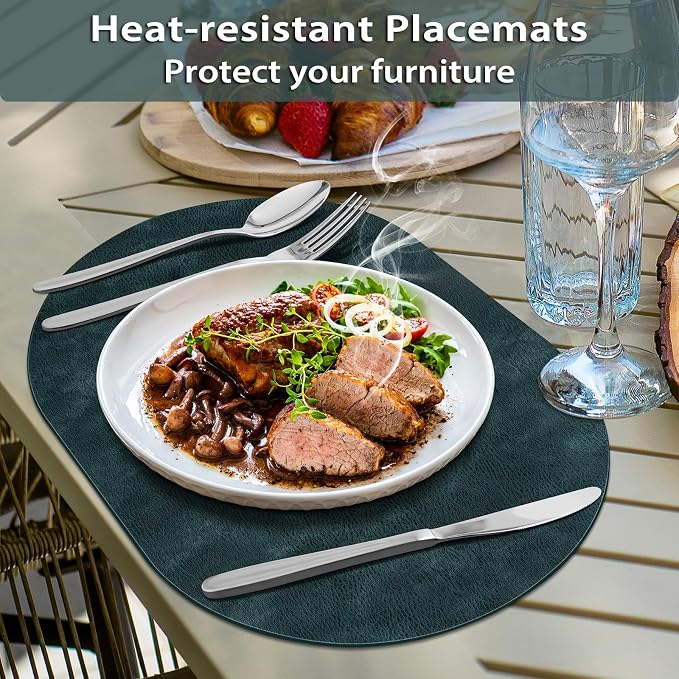 ADRIMER Placemats, Heat Resistant Oval Placemats Set of 6 Washable 12 x 17 Inch, Waterproof Table Mats, Wipeable Pu Place Mats for Kitchen, Dining Room, Dark Blue - Image 2