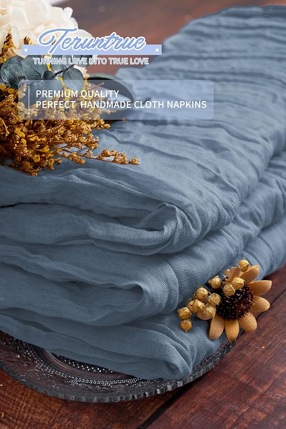 84 Packs Gauze Cheesecloth Napkins 20 x 20 Inch Dusty Blue Wrinkled Dinner Napkins, Rustic Boho Soft Cloth Napkin for Wedding Party Event Dinner Table Decoration - Image 5