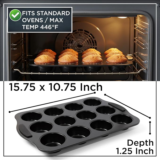 Wrenbury Muffin Pan 12 Cup Non-Stick – Deep Yorkshire Pudding Tin | PTFE & PFOA Free Carbon Steel, Warp Resistant Baking Tray for Evenly Baked Cupcakes - Image 2