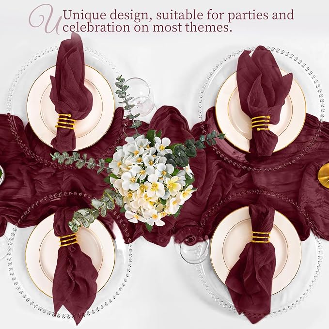100 Pack Burgundy Cloth Napkins 20x20 Inch Cheesecloth Napkins | Elegant Cloth Napkins for Table, Washable Rustic Boho Gauze Napkins, for Wedding Party Bridal Baby Shower Christmas Decor - Image 6