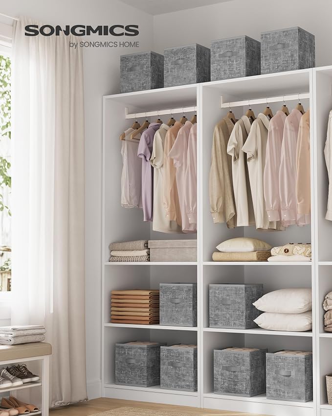 SONGMICS Storage Cubes, 10.2 x 10.2 x 11 Inches Non-Woven Fabric Bins with Double Handles, Set of 10, Closet Organizers for Shelves, Foldable, for Clothes, Cattail Gray UROB126G01 - Image 2