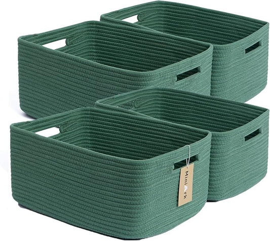 MiniArk Large Storage Baskets for Organizing, 17 x 13 x 7.5” Closet Shelf Baskets for Clothes Blanket Towels, Baby Nursery, Toy Bins Box, Woven Rope Baskets, 4 Packs Green by MiniArkStorageBasketsHome