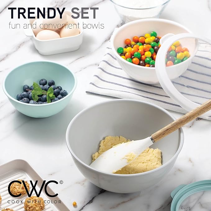 COOK WITH COLOR Mixing Bowls with TPR Lids - 12 Piece Plastic Nesting Bowls Set includes 6 Prep Bowls and 6 Lids, Microwave Safe Mixing Bowl Set (Mint) - Image 7