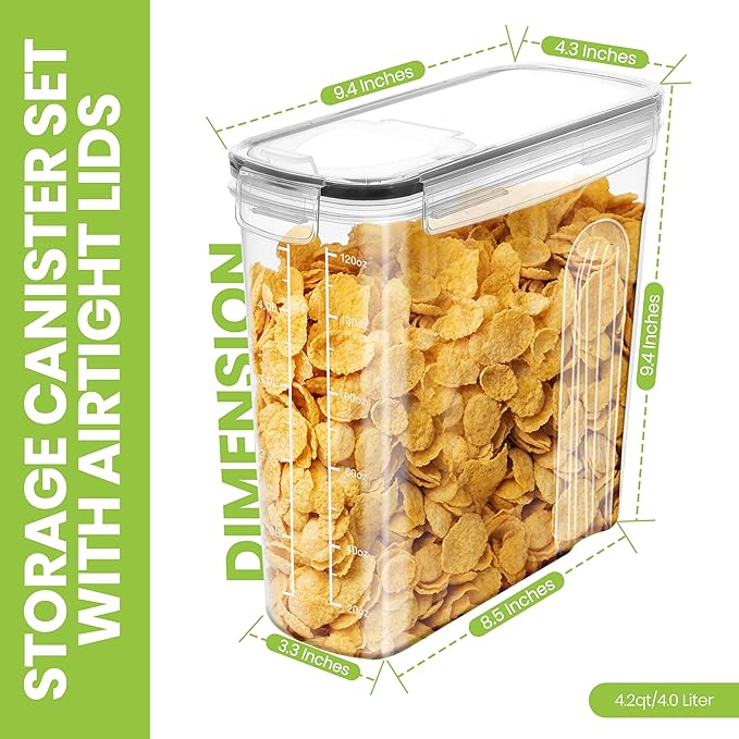 Utopia Kitchen Cereal Containers Storage Set, 2 Pack, 4L, Clear | Airtight Food Storage Containers with Lids, BPA-Free Cereal Dispensers for Pantry Organization and Storage - Image 2
