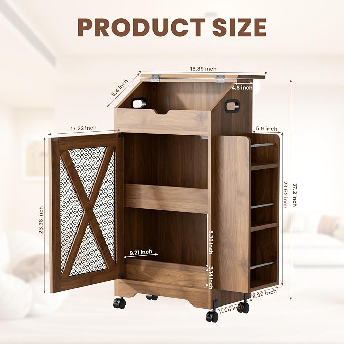AwayHome Potato Storage Bin, Large Wood Bread Box with Lid, Movable Potato and Onion Storage Bin with Side Spice Rack, Decorative Fruit and Vegetable Organizer Cabinet for Kitchen - Image 2