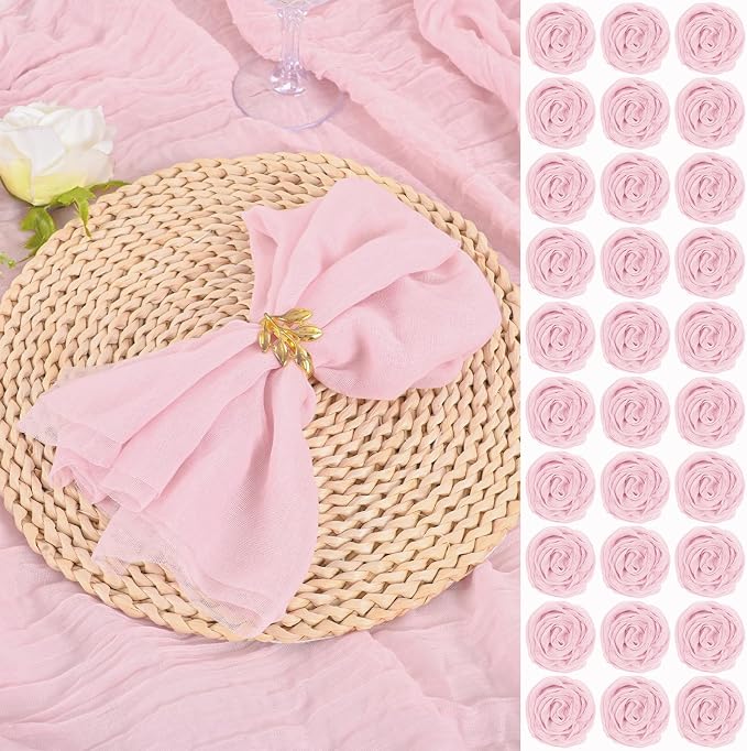 Pink Cheesecloth Napkins - Bulk Set of 100, 20x20 Inch Washable and Reusable Boho Cotton Gauze Light Pink Cloth Napkins for Weddings, Bridal Girl Baby Shower, Party and Banquet by YMHPRIDE