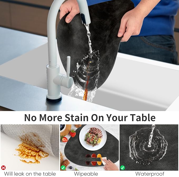 ADRIMER Placemats, Heat Resistant Round Placemats Set of 8 Washable 13 x 17 Inch, Waterproof Table Mats Wipeable for Kitchen, Dining Room Table Christmas Decor, Dark Grey - Image 3