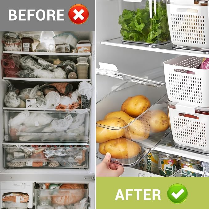 LUXEAR 4 Pack Fruit Vegetable Containers for Fridge, Produce Saver Container with Lids &Removable Colander BPA-free Refrigerator Storage Organizer for Fruit Vegetable, Berry, Meat keep Fresh Longer - Image 4