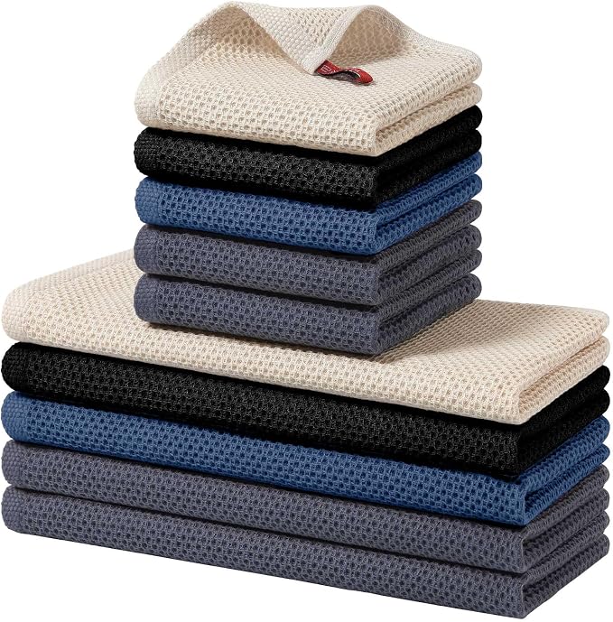 Homaxy 10 Pack 100% Cotton Kitchen Towels and Dishcloths Set, Multicolor | 12 x 12 Inches and 13 x 28 Inches Kitchen Towels Set, Ultra Soft Absorbent Dish Cloths for Washing Dishes by Homaxy