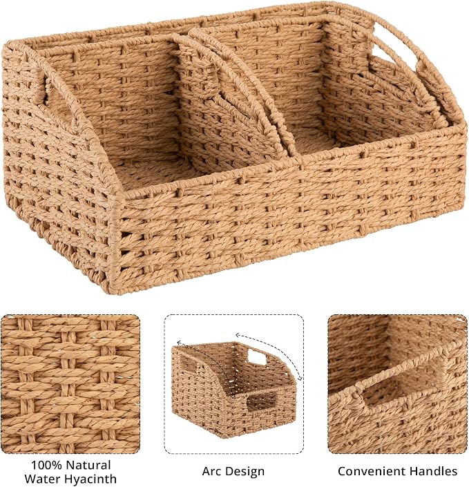OIAHOMY Pantry Baskets for Organizing, Paper Rope Baskets with Built-in Handles, Wicker Storage Baskets for Shelves, 3 Pack-Yellow - Image 6