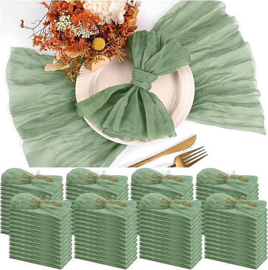 Teruntrue 100 Pack Sage Green Cheese Cloth Napkins Gauze Napkin Cloth Bulk Set of 100 Washable Boho Dinner Table Napkins for Wedding Party Baby Shower Birthday Party Decorations，20 x 20 Inch by Teruntrue