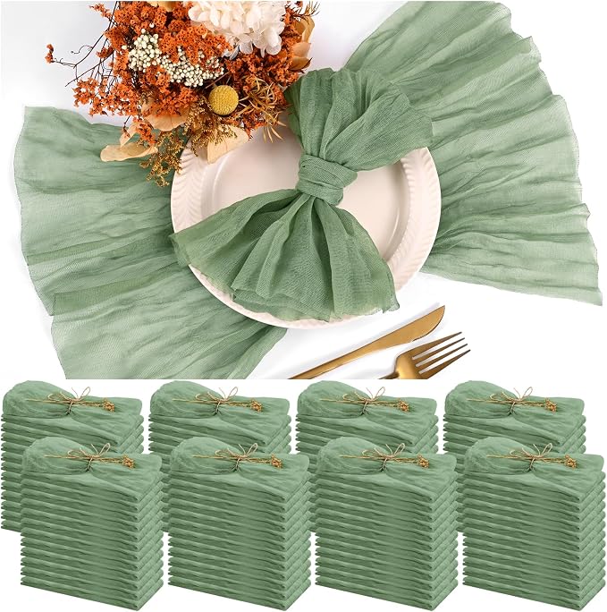 Teruntrue 100 Pack Sage Green Cheese Cloth Napkins Gauze Napkin Cloth Bulk Set of 100 Washable Boho Dinner Table Napkins for Wedding Party Baby Shower Birthday Party Decorations，20 x 20 Inch by Teruntrue