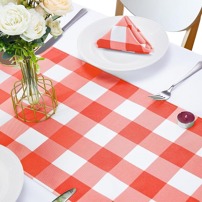 Cupuamon Fabric Checkered Table Runner 6 Pack Waterproof Gingham Table Runner 14W x 108L Buffalo Check Table Runners for Parties Kitchen Dining Wedding Banquet (Red and White) - Image 5