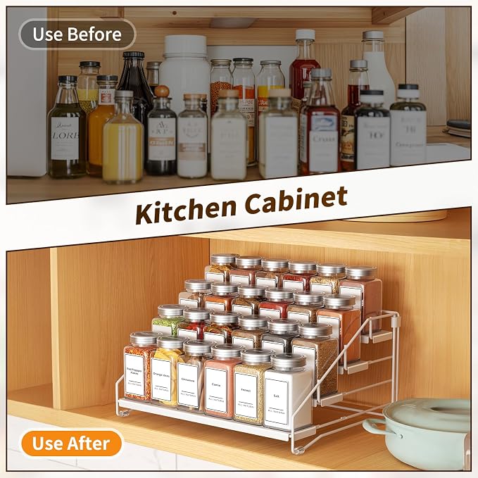 BOIVSHI Tiered Spice Rack, Spice Shelf Organizer for Cabinet, Metal White | 4 Tier Spice Rack for Countertop, Depth Adjustable Spice Organizer, No-screw Assembly, Space-saving for Cabinet, 1 Pack - Image 5