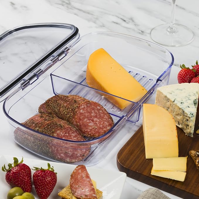 Progressive Prokeeper + Deli Storage Set: Air-Tight Silicone Sealed Containers w Grooved Bottom, Dry Erase Lid, BPA-Free, Stackable, Keeps Meats & Cheeses Fresh Longer, PKS-710C Split Deli 1.6L - Image 6