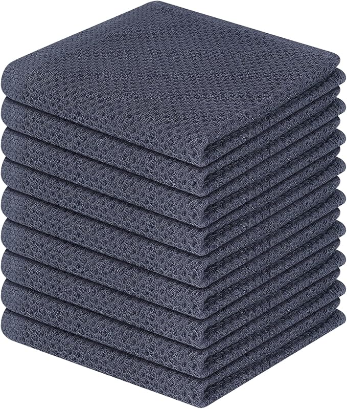 Homaxy 100% Cotton Waffle Weave Kitchen Dish Cloths, 9-Pack, Dark Grey | Ultra Soft Absorbent Dish Towels, Quick Drying Dish Rags with Hanging Loop, 12 x 12 Inches by Homaxy