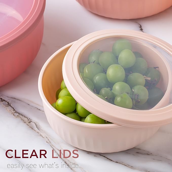 COOK WITH COLOR Prep Bowls with Lids- Wide and Deep Nesting Plastic Small Mixing Bowl Set with Lids, 12 Piece Set - Wide Bowls, Rose - Image 5