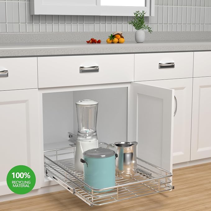 Pull Out Cabinet Organizer 22" W x 21" D, Chrome | Slide Out Kitchen Shelves, Heavy-Gauge Wire Storage Drawer, Ball-Bearing Glides, 100 Lb Capacity, Min 23" Cabinet Opening - Image 2