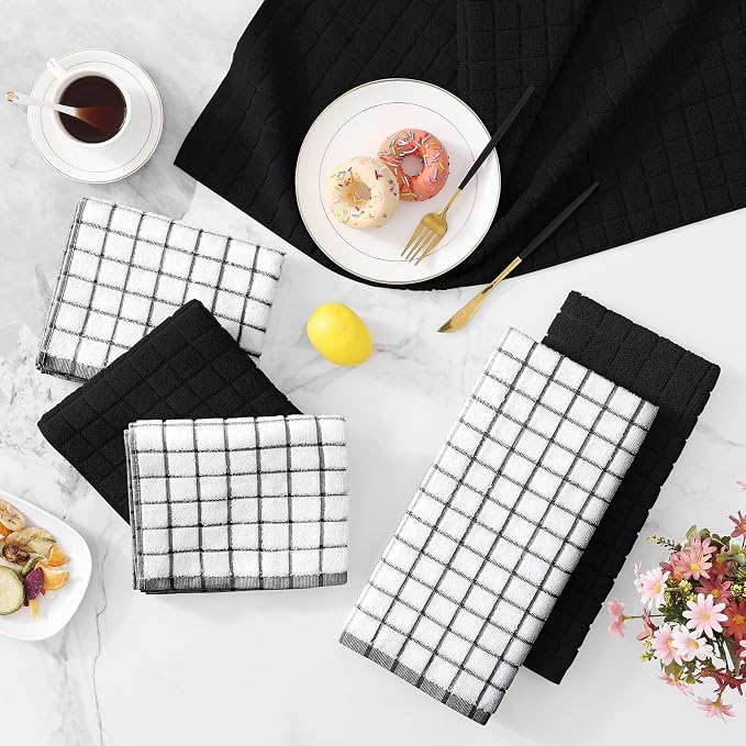 Homaxy Large Premium Cotton Kitchen Towels 16"x 28", 6 Pack, Black | Natural Ring Spun 390 GSM Dish Towels, Super Absorbent Terry Kitchen Hand Towels, Soft Tea Towels with Hanging Loop - Image 9