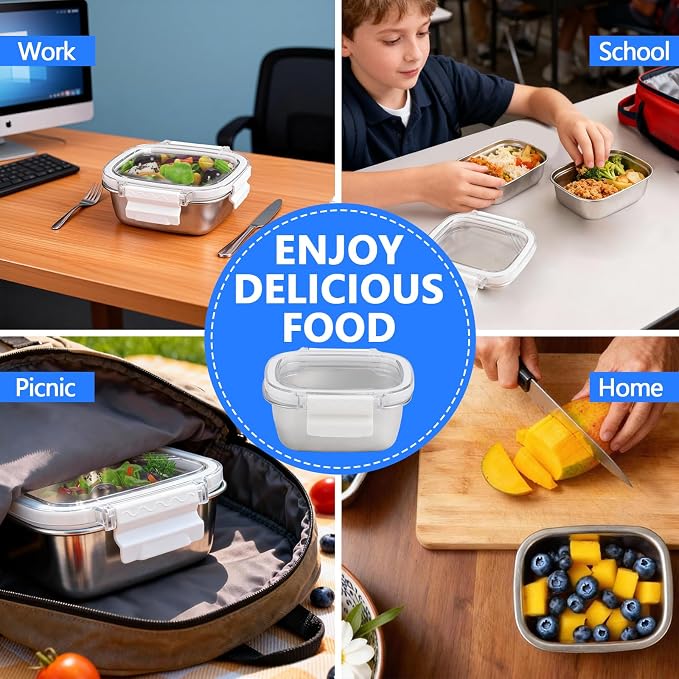 3 Piece 250ml/8.oz Stainless Steel Containers with Lids | Food Storage Containers Leakproof Lunch Small Snack Boxe, Reusable Meal Prep Containers Suitable for Dips, Condiments, Snacks - Image 5
