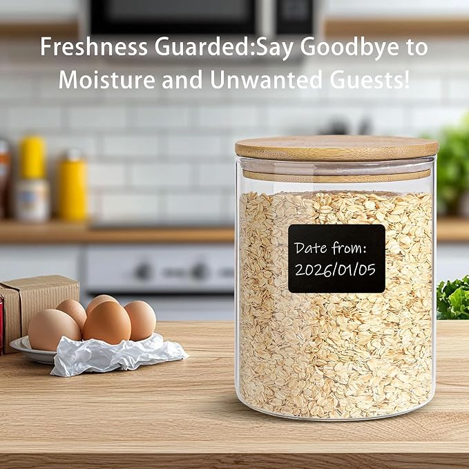Glass Storage Jars Set Elegant Containers with Airtight Bamboo Lids, Perfect for Kitchen Organization - Flour, Rice, Pasta, Sugar, Coffee Beans, Accessories Included (2 packs(111oz)) - Image 4