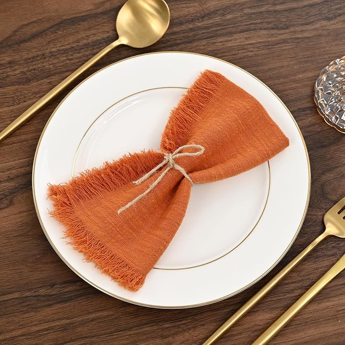 Orange Cotton Linen Napkins - 36 Pack, 16 x 16 Inch, Handmade With Fringe - Image 3