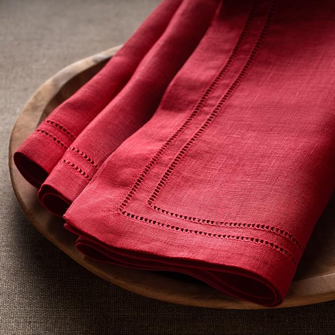 Red Linen Napkins 20 x 20 inch - 100% Linen Double Hemstitch Dinner Napkins Set of 4 - Cloth Napkins Washable Perfect for Summer, Father's Day, 4th of July - Image 6