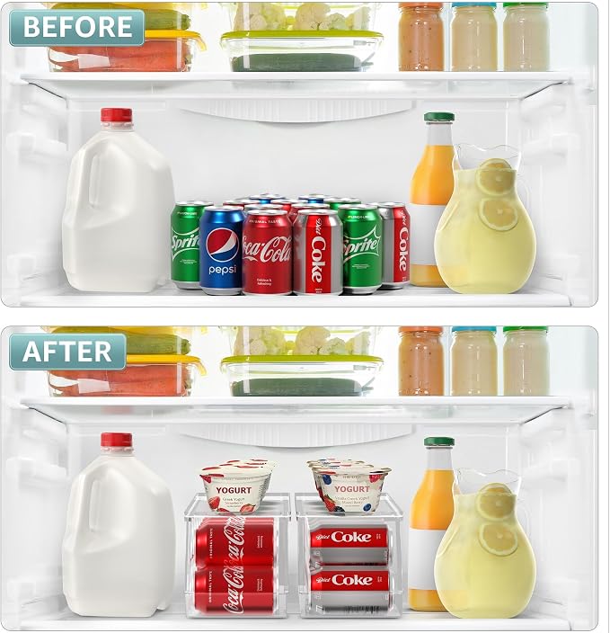 Sorbus Soda Can Organizer for Refrigerator Stackable Can Holder Dispenser with Lid for Fridge, Pantry, Freezer – Holds 12 Cans Each, BPA-Free, Clear Design, (2-Pack) - Image 5