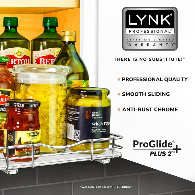 LYNK PROFESSIONAL® Pull Out Spice Organization for Cabinets - 10-3/8 inch Wide – Spice Rack for Inside Cabinets, Slide Out Spice Rack Organizer for cabinet – Pull Out Spice Rack, Sliding 1 Tier Chrome - Image 2