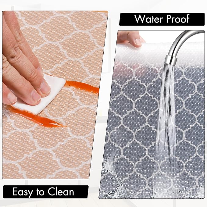 Cooyes Shelf Liner for Kitchen Cabinets – Non-Adhesive Waterproof Drawer Liner – Durable EVA Material Easy-to-Cut Shelf Paper for Refrigerator, Cupboard, Dresser with Modern Pattern - Image 5