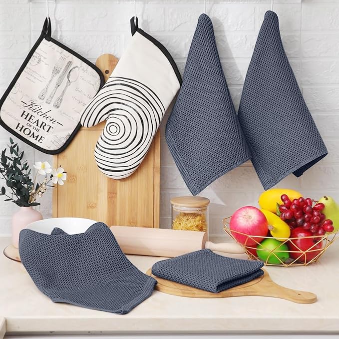 Homaxy 100% Cotton Waffle Weave Kitchen Dish Cloths, 9-Pack, Dark Grey | Ultra Soft Absorbent Dish Towels, Quick Drying Dish Rags with Hanging Loop, 12 x 12 Inches - Image 6