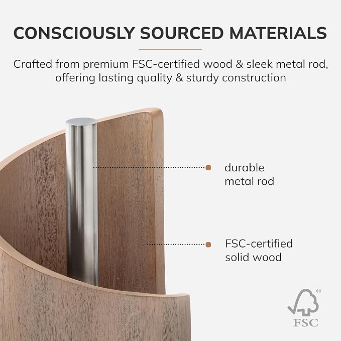 Anji Mountain Wooden Paper Towel Holder with Metal Holder, Holder Stand for Kitchen Roll Organizer & Kitchen Dining Table Home Décor, Countertop Fits Jumbo & Mega Rolls - Biscotti/Nickel, Classic - Image 3