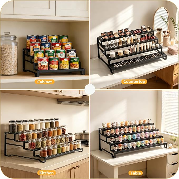 Expandable Can Organizer for Pantry, 4 Tier Metal Canned Food Storage | 13"-21" Adjustable Length, Tiered Reversible Shelf Design, Large-Capacity Storage for Kitchen Cabinets & Countertops - Image 4