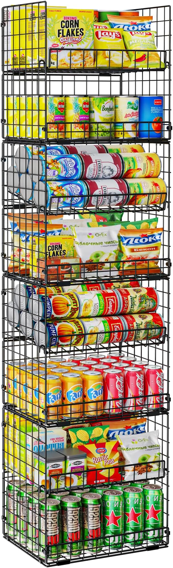 JKsmart 8-Tier XXL Stackable Wire Basket, Pantry Organizers and Storage | Stackable Storage Bins with Dividers & Handles for Pantry Kitchen & Snacks Fruits Veggies & Can Organizer - Image 8
