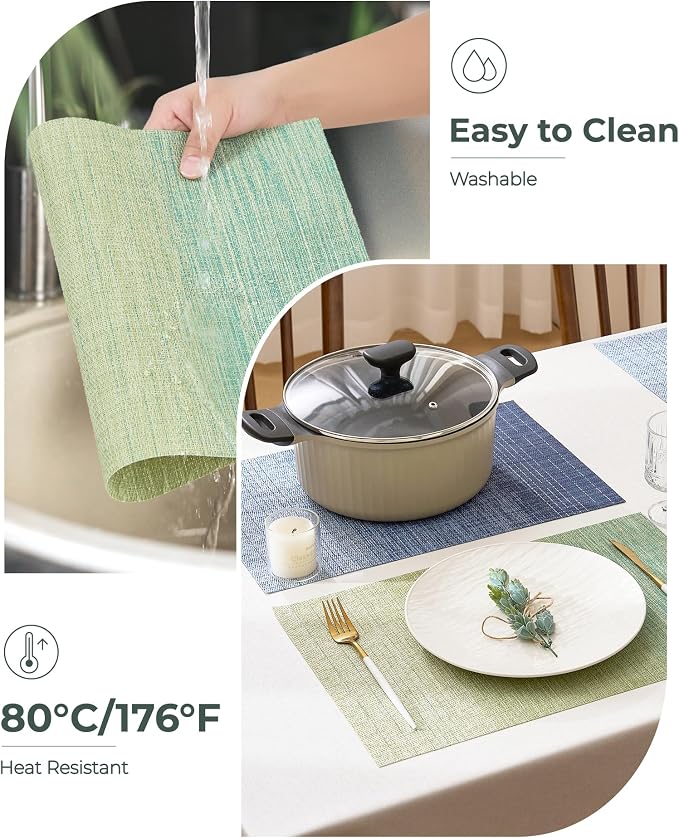 Leetaltree Gradient Green Woven Placemats Set of 4 - Heat Resistant Non-Slip Place mats for Dining Table, Washable Durable PVC Vinyl Woven Table Mats(Gradient Green, 4) - Image 5