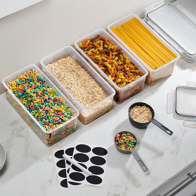 Large Airtight Food Storage Containers with Lids Set of 4 3.2L - 102 fl. oz Pasta storage Containers, BPA Free Plastic Spaghetti container - Air Tight Canisters for Kitchen Pantry Organization - Image 5