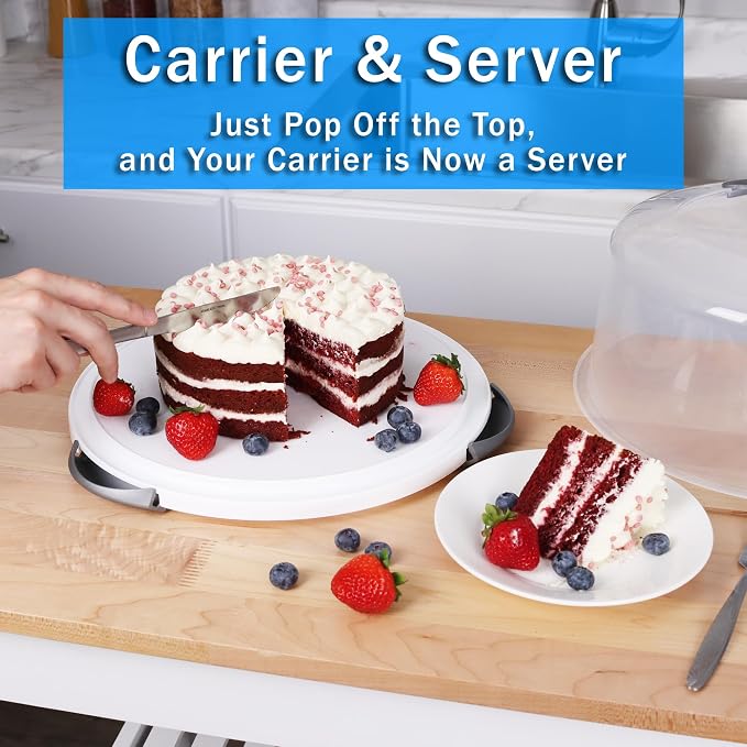 JOEY'Z EXTRA LARGE Cake Carrier - Holds up to 12 Inch 3-Layer Cake - White | Storage Container With Server Plate With Lid/Holder With Lid/Cover Clear Dome - Transports Pies or Other Desserts - Image 4
