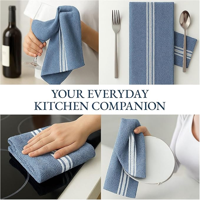 LANE LINEN Kitchen Towels Set - 100% Pure Cotton Dish Towels for Kitchen, Super Absorbent Kitchen Hand Towel, Tea Towels, Soft & Durable Dish Cloths, Pack of 12 – 14”x25”, Indigo - Image 7
