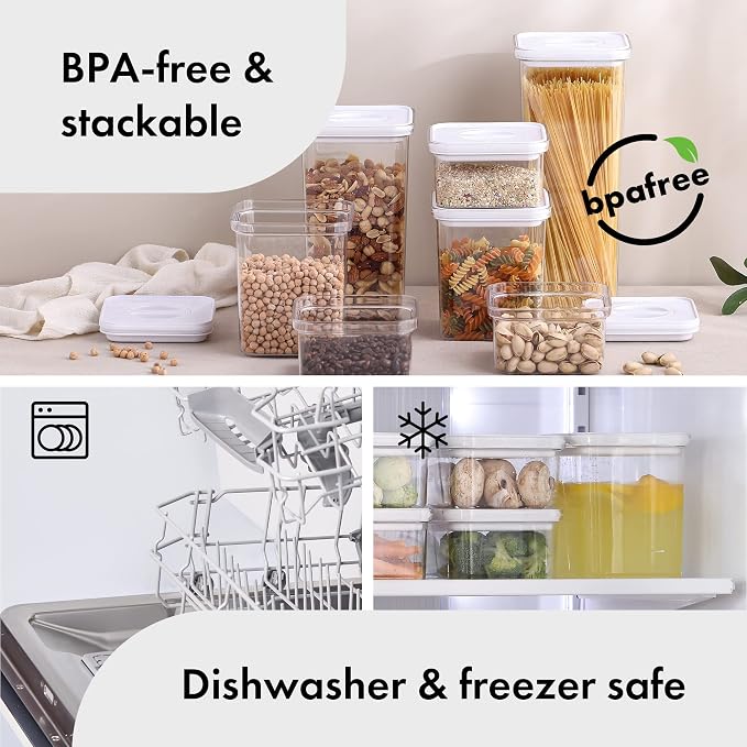Neoflam Smart Seal 4pc Patent Airtight Kitchen Pantry Canister/Organizer Clear Plastic Container, Simple Twist Lids, 100% Leak Proof, Dishwasher Safe, BPA Free, 4 Piece Dry Food Storage Set, White - Image 6
