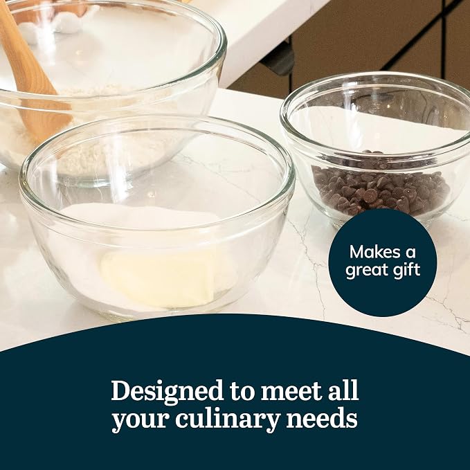 Libbey Baker's Basics 3-Piece Glass Mixing Bowls Set - Clear Bowls for Baking, Prep, Serving & Storage - Microwave, Oven, Freezer and Dishwasher Safe - Image 5